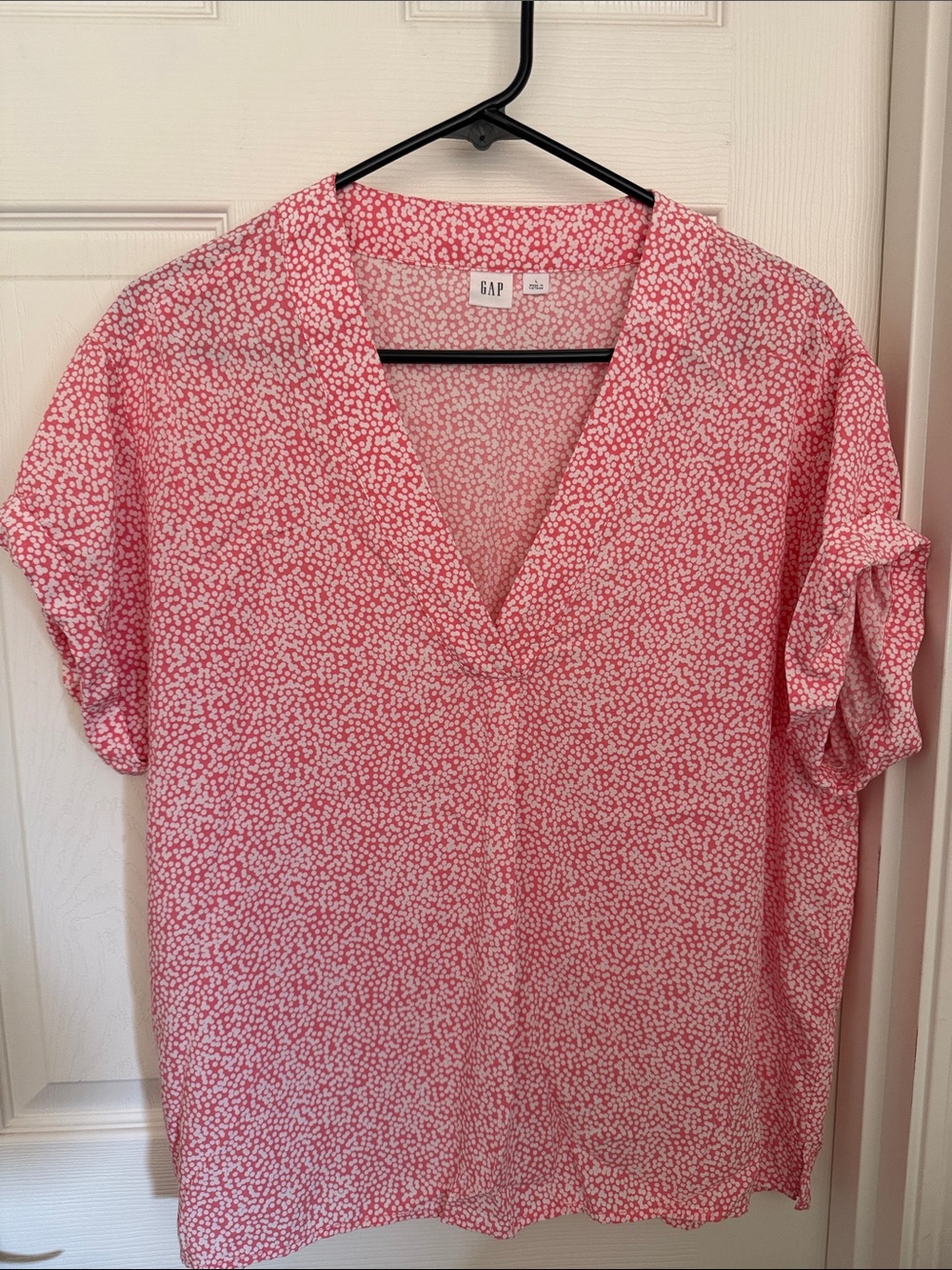 GAP Coral Pink Micro-Dot V-Neck Blouse